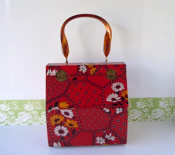 Vintage Red Purse Wooden Box Purse Top Handle Bag by RecycledWares