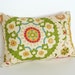 Colorful Suzani Pillow, Large Medallions, 12x18 Lumbar Cushion, Turquoise Blue Cream Red Green, Decorative Pillow SALE
