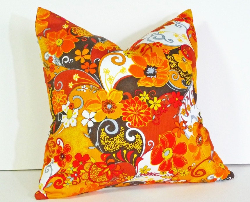 Retro Pillows Bright Colors Colorful 70s Style Floral