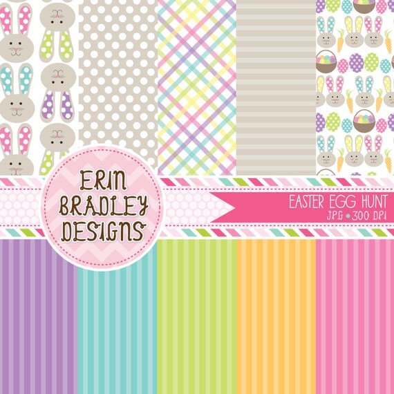 50% OFF SALE Easter Digital Paper Pack Bunnies Eggs and Stripes Commercial Use & Instant Download Il_570xn