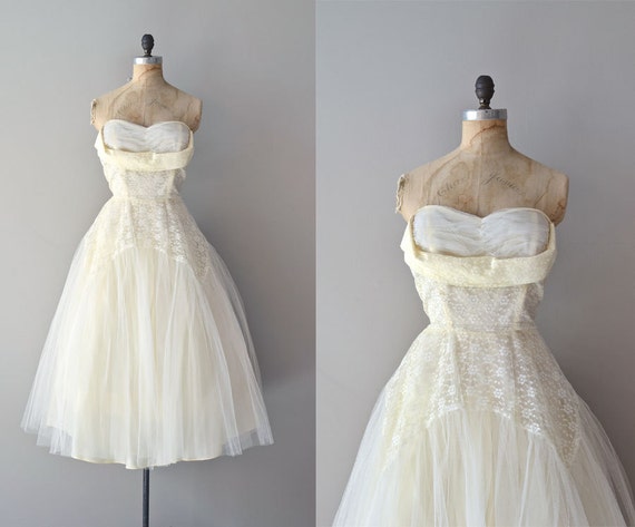 vintage 50s wedding dress / strapless 50s dress / by DearGolden