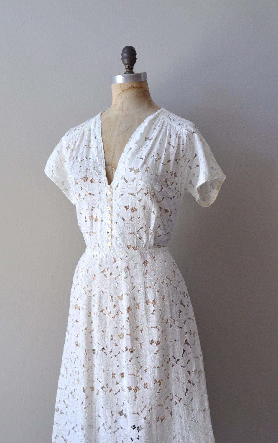 vintage 40s dress / white 1940s dress / Oleander Lace dress
