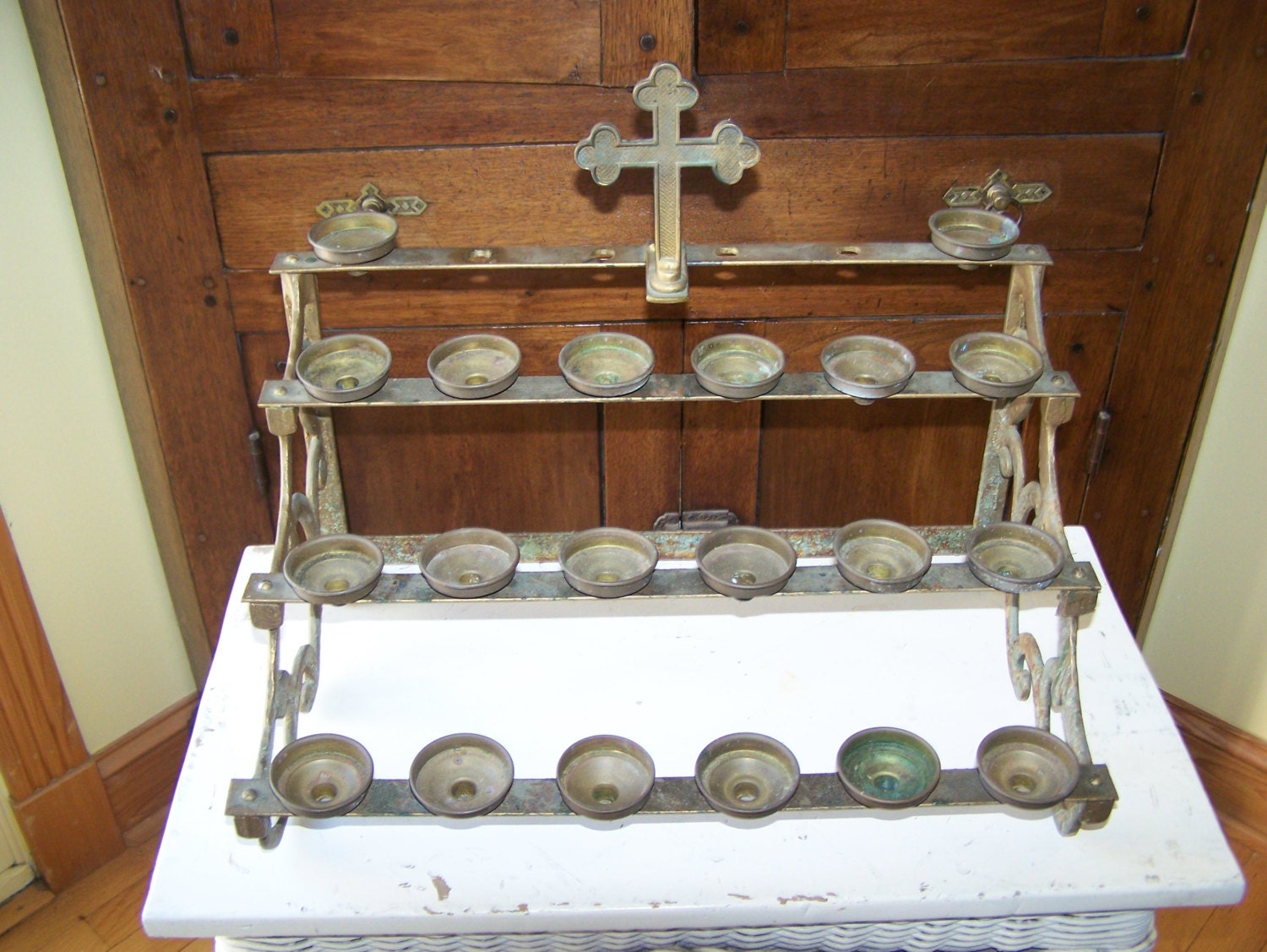 Antique Religious Votive Candle Holder Stand by apickerseye