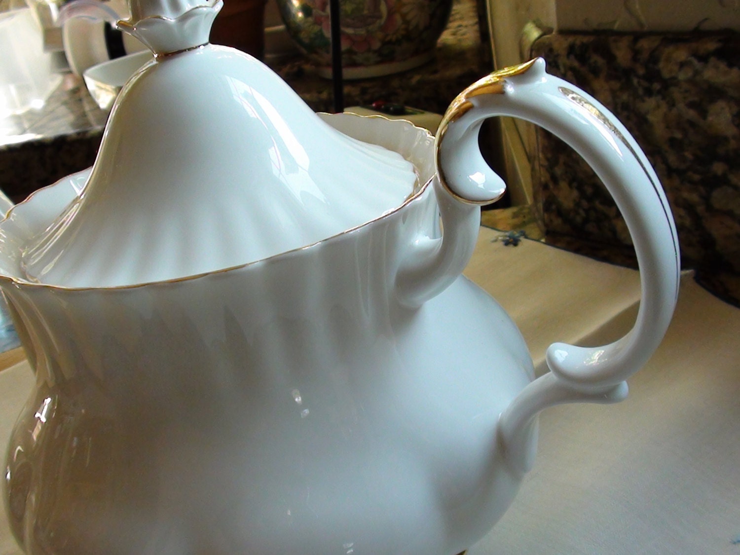 Royal Albert Teapot Large Tea Pot White and GOLD TRIM