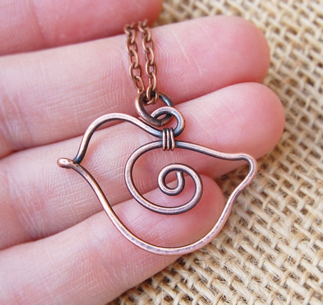 Bird Necklace. Copper. Oxidized. Wire Jewelry.