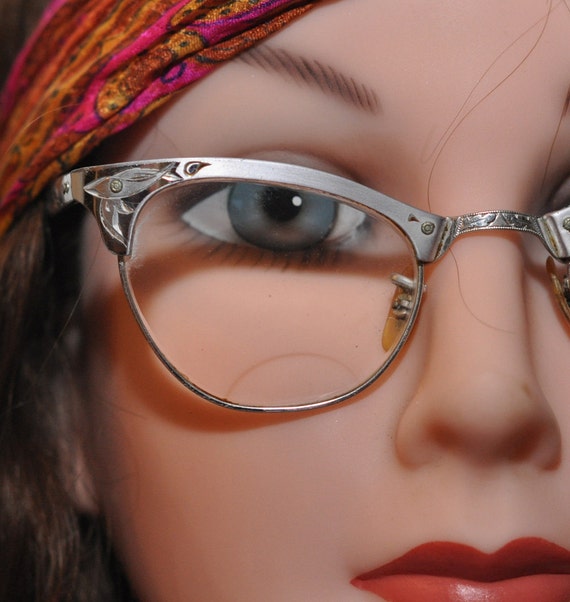 Vintage 50s Silver Aluminum Cat Eye Glasses