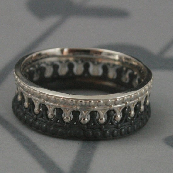 Black and Sterling Silver Crown Band  SETCheck MateCrown