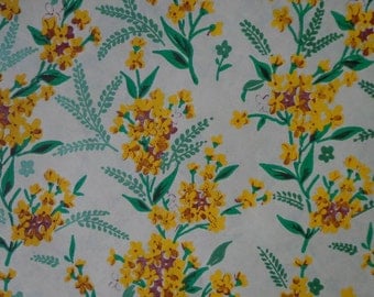 Vintage Gift Wrap 1950s Floral Print-Goldenrod- One Sheet of wrapping paper