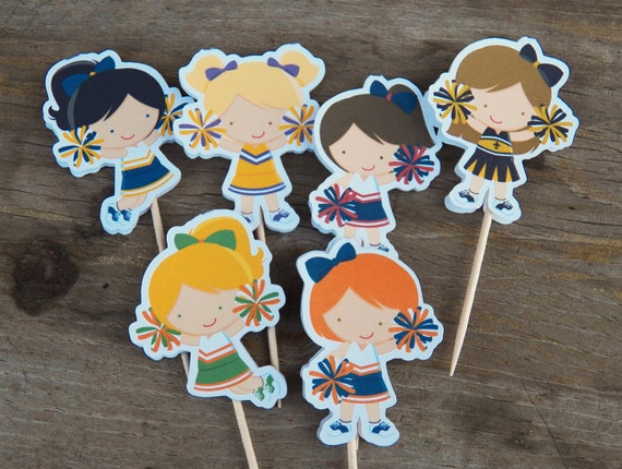 Cheer Party - Set of 12 Assorted Cheerleader Cupcake Toppers by The ...