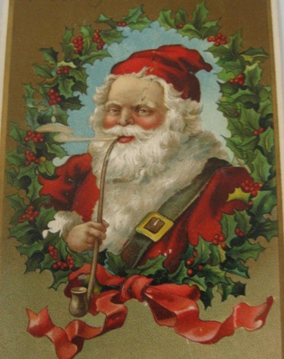 Vintage Santa Smoking Pipe Postcard From 1907 by FindMeAMemory