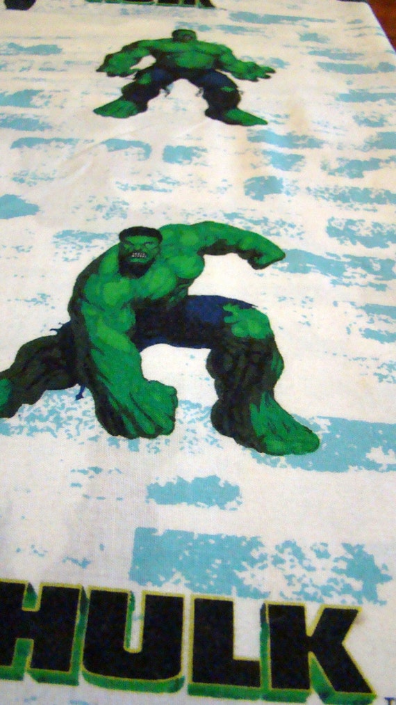 Incredible Hulk Full Flat Sheet Fabric / Reclaimed Bed Linens
