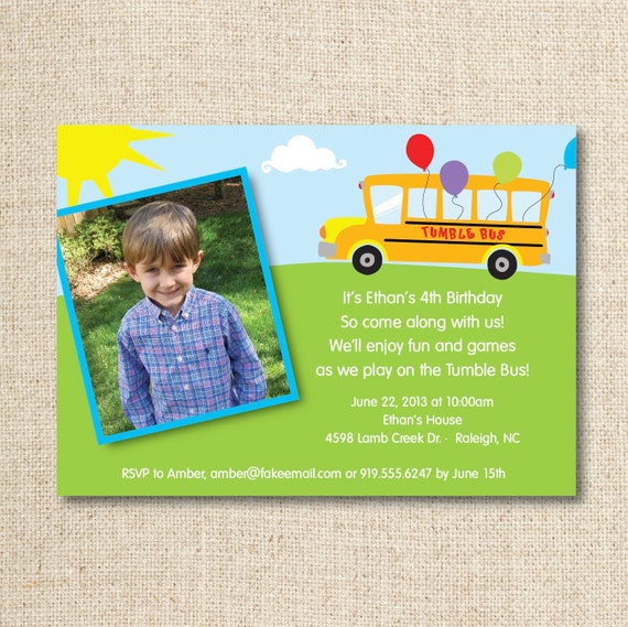 Tumble Bus birthday party invitation with photo (boy), printable file Il_570xn