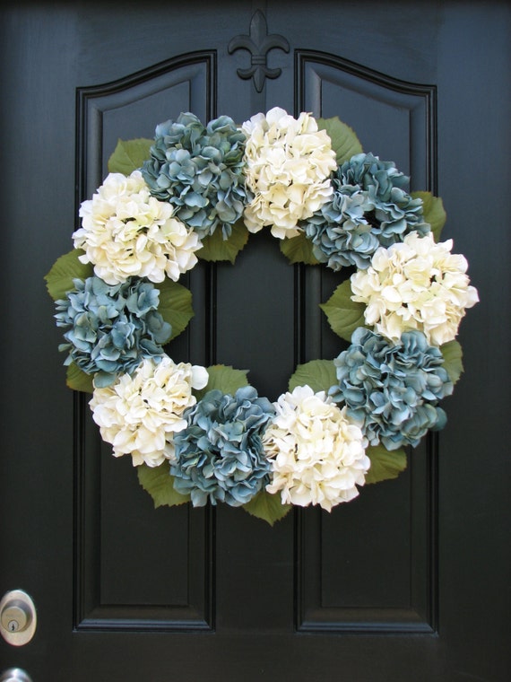 Wreaths, Blue Hydrangea Wreath, Spring Decorations, Spring Wreaths 