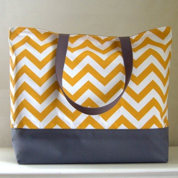 Yellow Chevron XL Extra Large Beach Bag  BIG Tote Bag - Ready to Ship