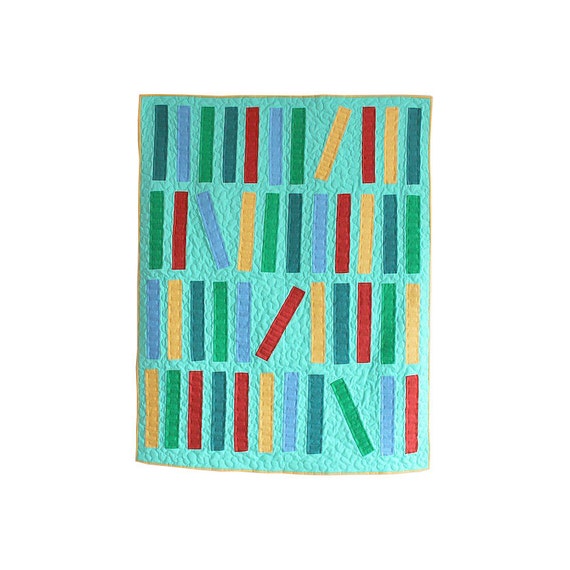Modern Bookshelf Applique Baby Quilt or Wall Hanging Blue