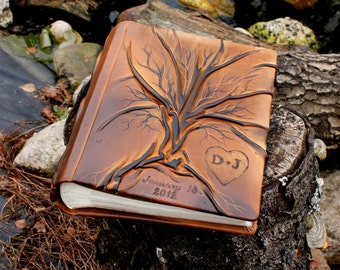 Personalized Wedding album with Tree of Life for 200 photos 3rd leather anniversary gift