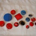 Vintage Red and Blue ART DECO Glass Buttons with Silver Luster Trim