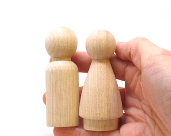 3" Peg Doll Wedding Cake Toppers Bride and Groom- size 3" - Fair Trade 2 Wooden Dolls - Unpainted