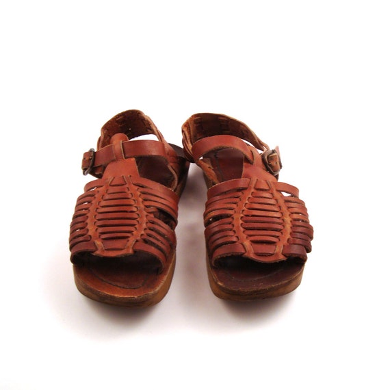 Huaraches Woven Sandals Vintage 1970s Leather Wedge Exersole