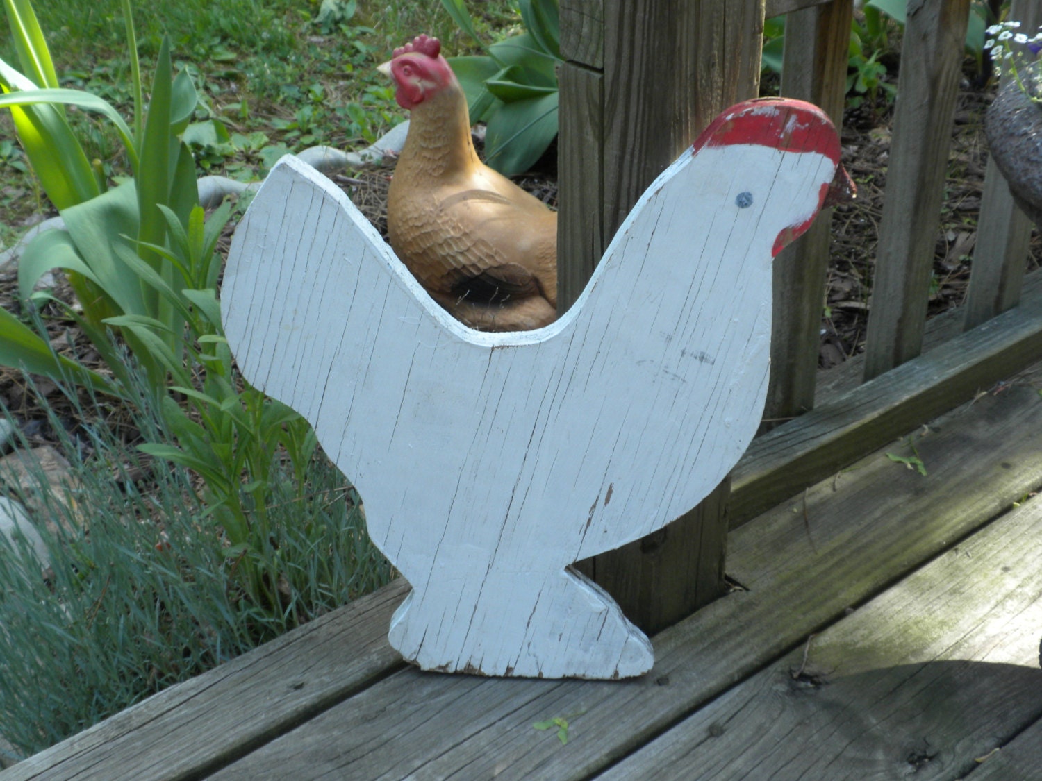 folk art wooden chicken yard decor wall decor vintage