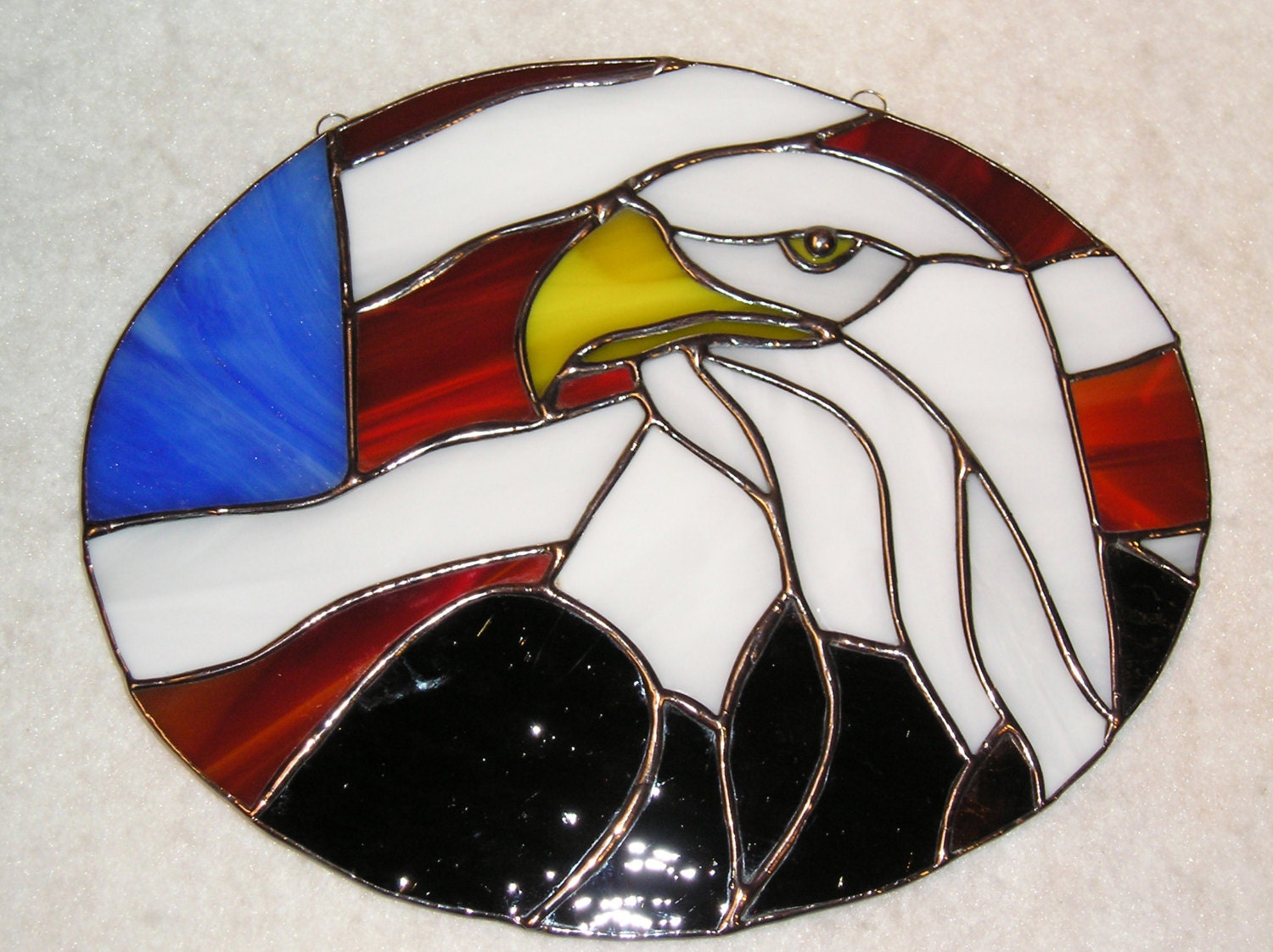 Bald Eagle with American Flag Stained Glass Suncatcher