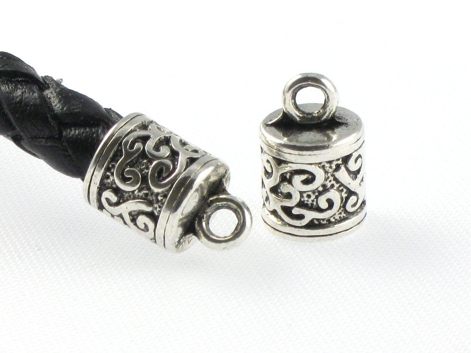 50 silver ornate jewelry End Caps for leather cord. Large 6mm