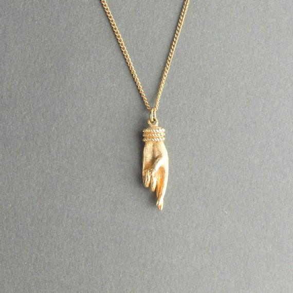 Hand Pendant Necklace. Crossed Fingers. Judy Lee.