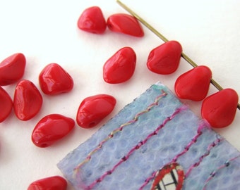 Vintage Glass Bead Drops Cherry Red Petals Dangles 8mm vgb0183 (15)