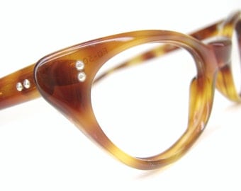Vintage 50s Orange Tortoise Cat eye Eyeglasses Sunglasses Frame
