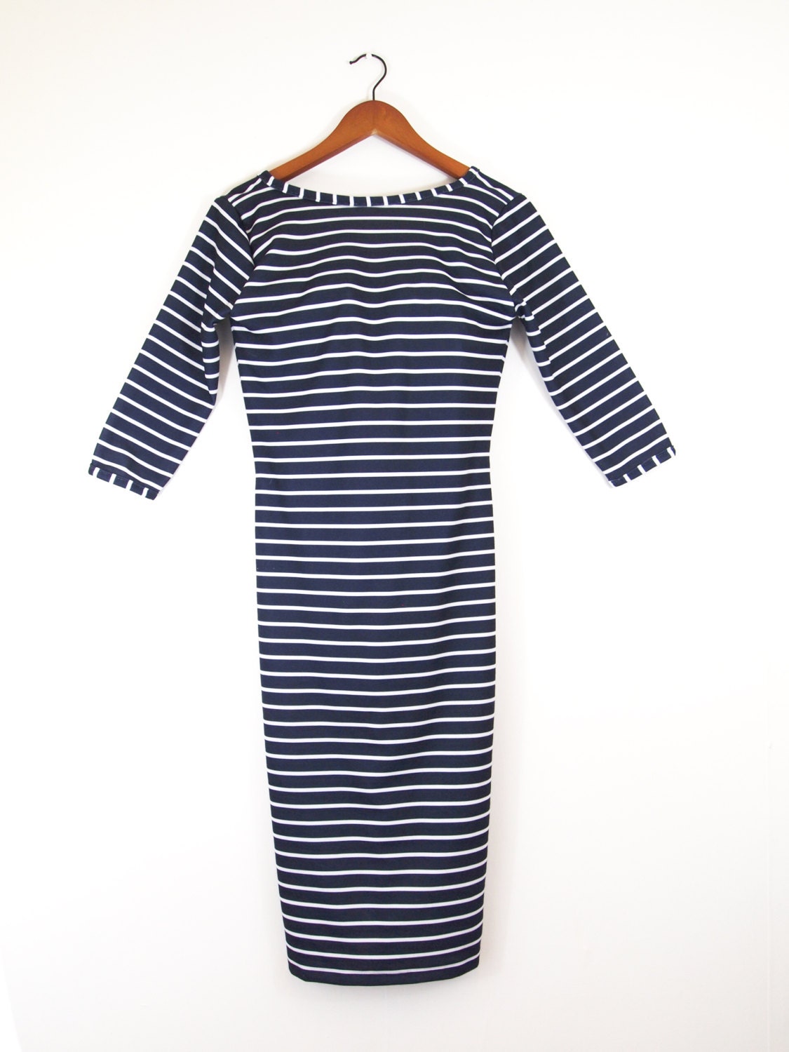 Navy Stripe Maternity Dress Stretch Long Sleeve Made To