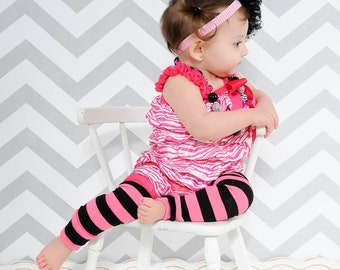 Pink and Black Striped Baby Leg Warmers