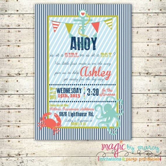Digital Custom Gender neutral Nautical baby shower Invitation Il_570xn