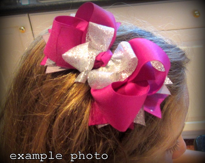 I Heart Poodle Boutique Hair Bow 3 Layers of Ribbon and Spikes Poodles Hairbow Pink Black Chic Paris