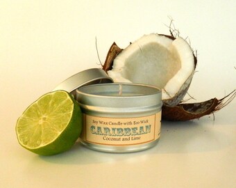 Coconut Lime Soy Candle / scented aromatherapy vegan candle soy tin candles 6oz