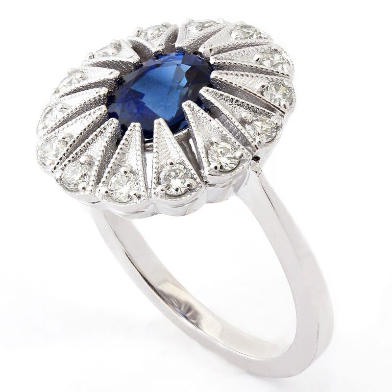 Oval Cut Saphire & Diamonds Titanic Style Ring SA3400