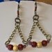 Chain Wooden Bead Dangle Earrings, Copper Glass Beads, Wooden Beads, Dark Brown Tan Beads