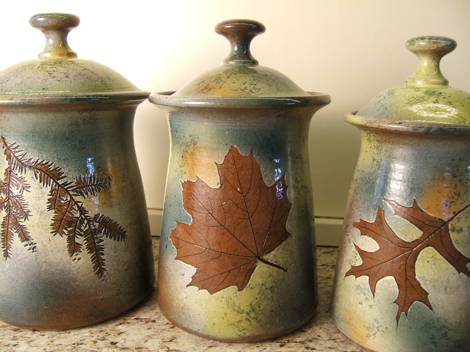 Canister set  Lidded Jars  Kitchen  Canisters with tree leaves in