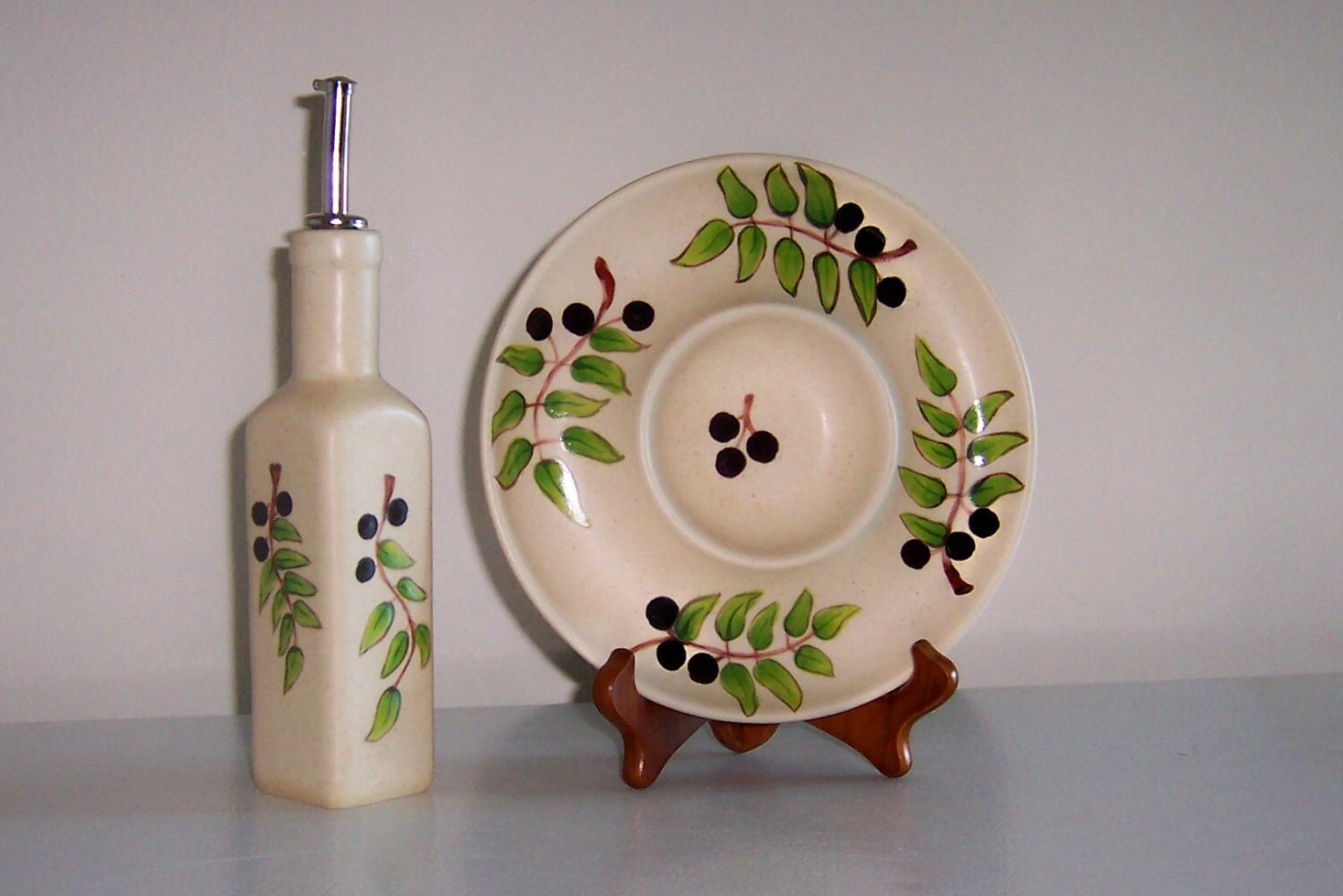 Olive Oil Dispenser and Dipping Dish Set by ClayCityPottery