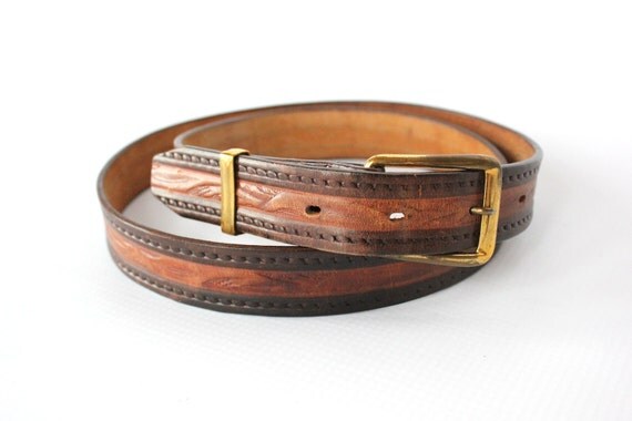 Vintage Thin Leather Belt 70s Slim Brown by paisleyfacevintage