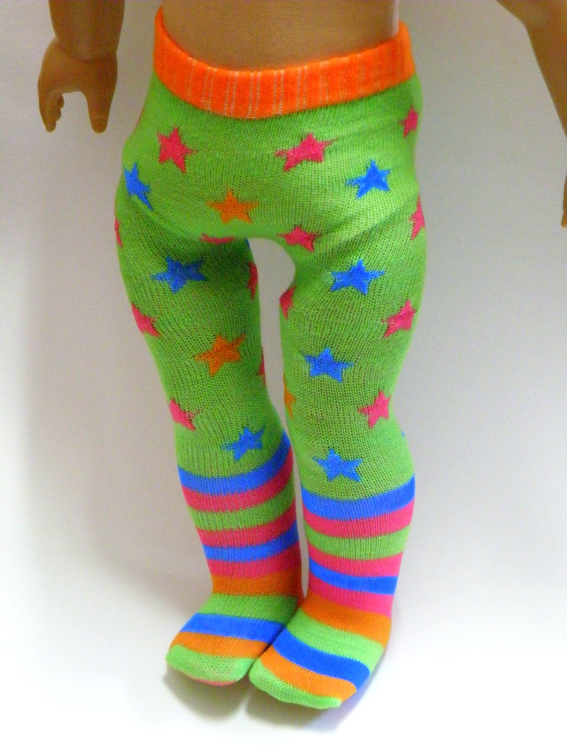 AMERICAN GIRL DOLL Tights Lime Green with Stars & by Gone2Pieces