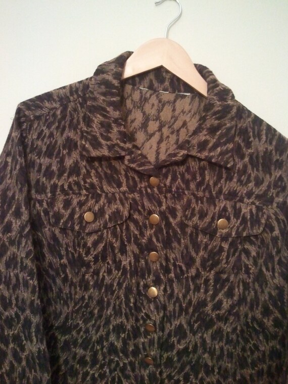 leopard print jean jacket xl l animal print boho grunge punk