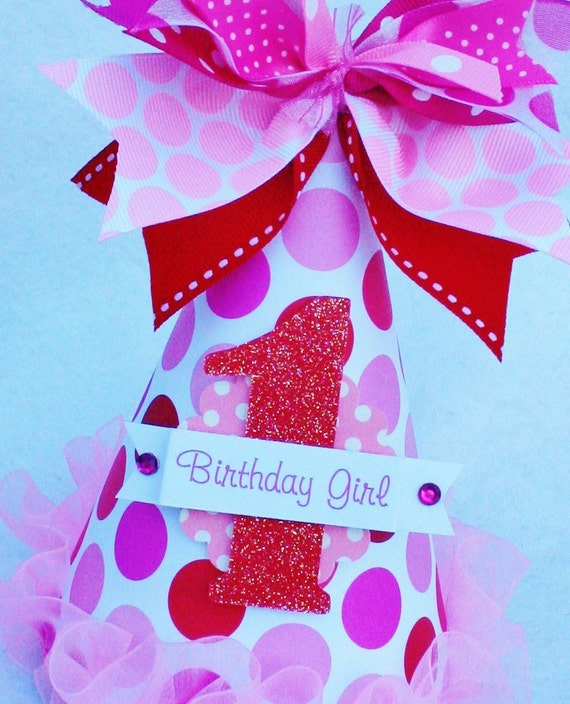 Pink and Red Birthday Party Hat in Hot Pink Pale Pink and