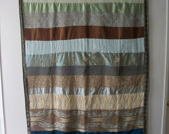 QUILTED WALL HANGING - Earth Tones, Blues and Greens and Free Shipping