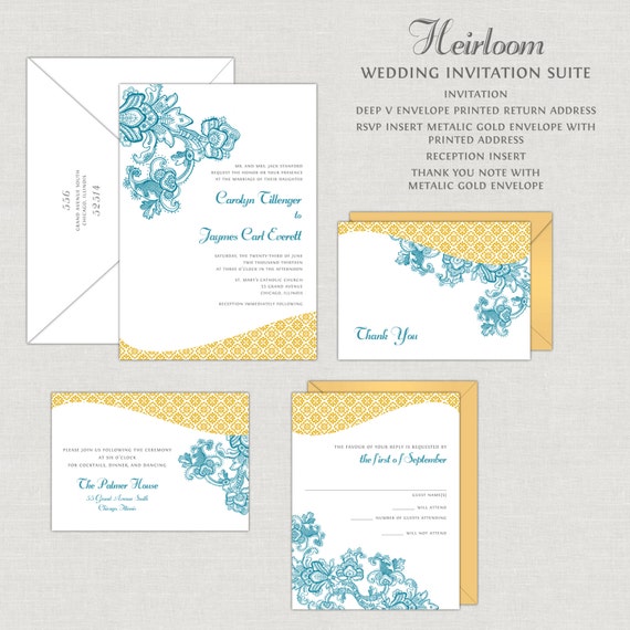 Teal Moroccan Wedding Invitations, Wedding Invites, Wedding Invitation, Gold, Indian, Peacock, Calligraphy, Blue, Green Il_570xn