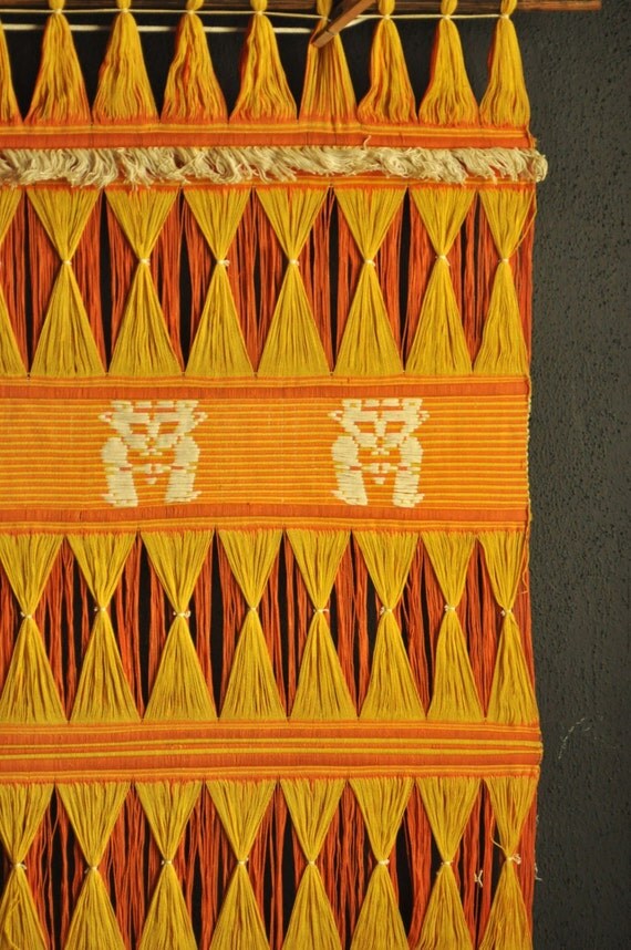 Vintage Woven Wall Hanging String Art 1970s Textile South