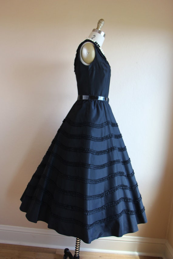 1950s Dress Vintage 50s Dress Black Silk Taffeta Cocktail