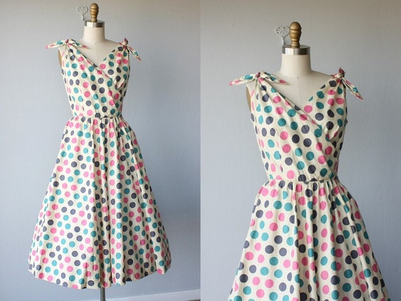 vintage 1950s party dress / 50s dress / 50s sundress / polka