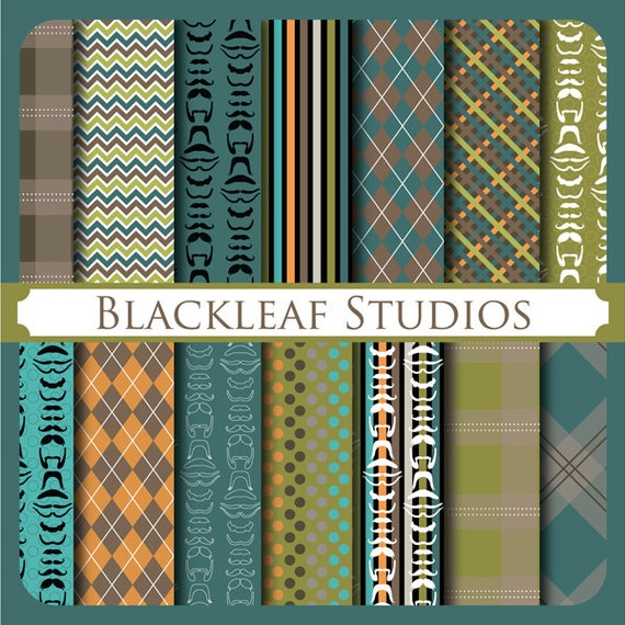 Mustache Papers for Digital Scrapbooking, Cards, Invites, Photographers, Crafts Il_570xn