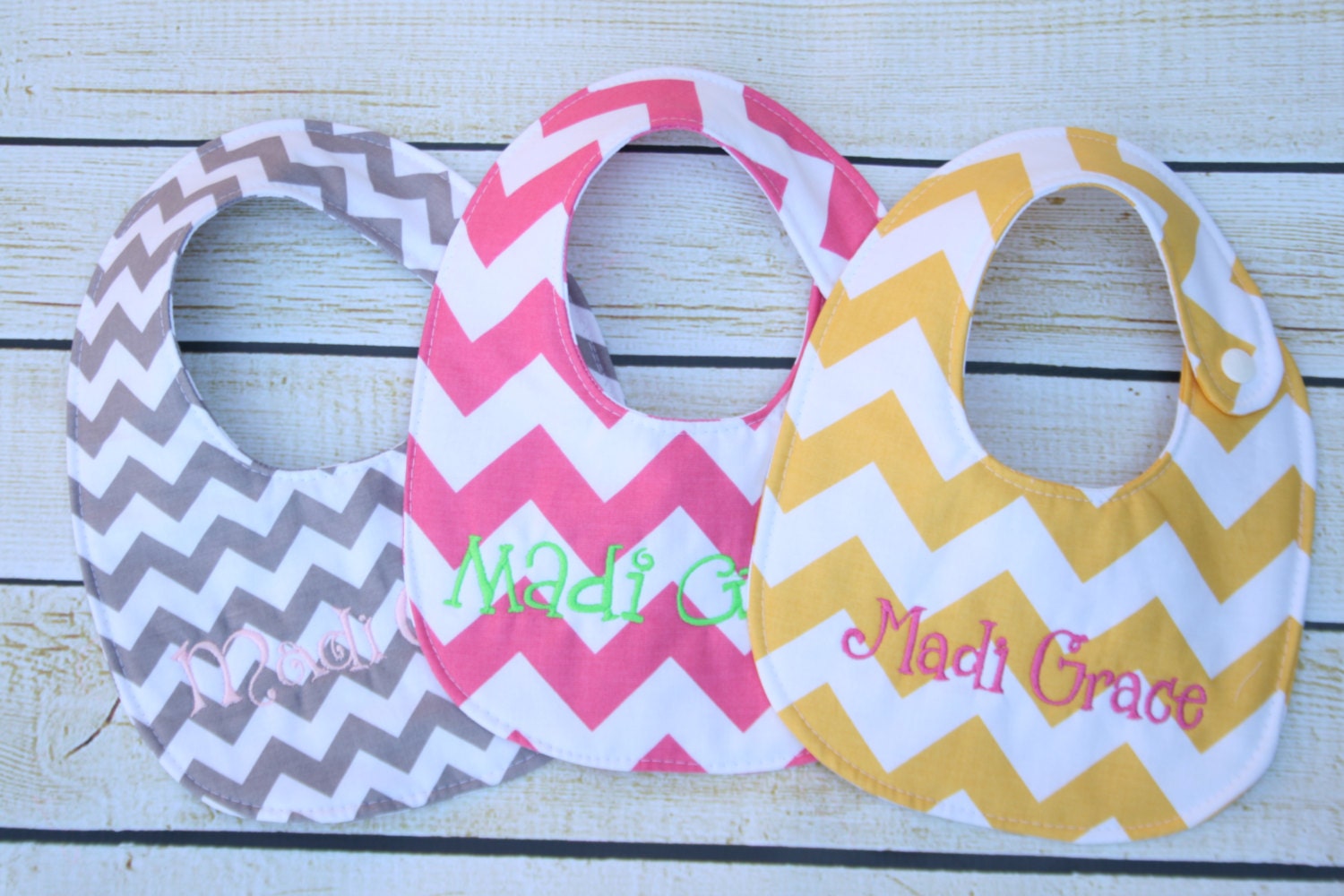 THREE Custom bibs Personalized bib Monogrammed bib Baby
