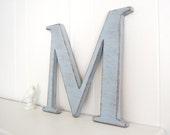 custom wood M - soft blue - rustic wedding home decor 12" tall - YOU CHOOSE color